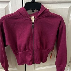 Kids Cropped Zip-Up Hoodie Jacket - Wine Burgundy